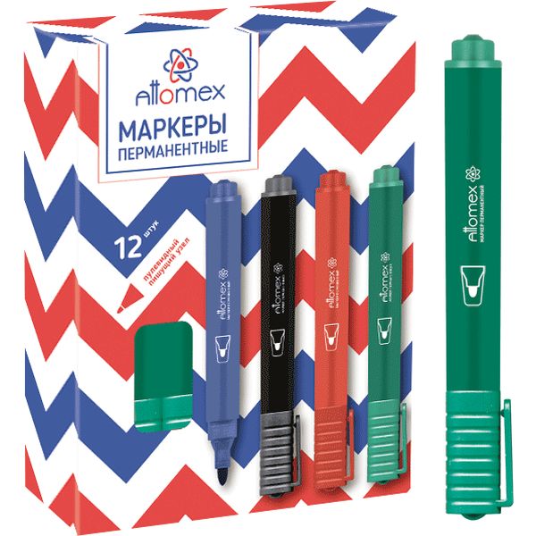 Маркер перманентный, зеленый, пулевидный, 3 мм, Attomex Маркер перманентный, зеленый, пулевидный, 3 мм, Attomex