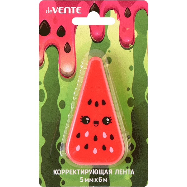 Лента корректирующая 5 мм*6 м deVENTE.Watermelon, непрозр. красный корпус, фронт. аппликатор Лента корректирующая 5 мм*6 м deVENTE.Watermelon, непрозр. красный корпус, фронт. аппликатор