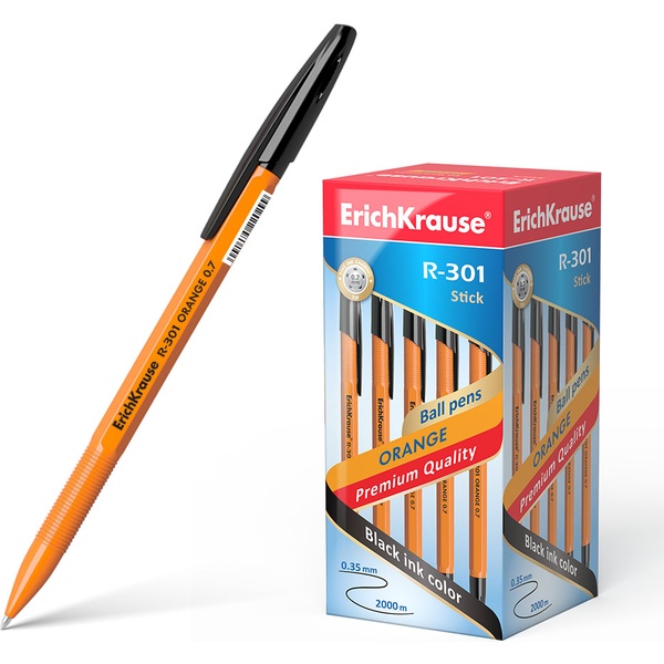Ручка шариковая черная, 0.7 мм, узел Standard, грип, ErichKrause R-301 Stick Orange Ручка шариковая черная, 0.7 мм, узел Standard, грип, ErichKrause R-301 Stick Orange