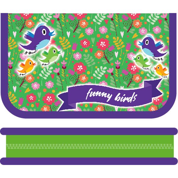 Пенал 1 отд., на молнии, 200*130*30 мм, лам. картон, софт-тач, ПЧЕЛКА Весенние птички