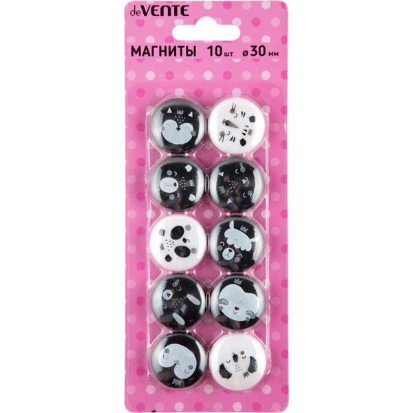 Магниты канцелярские deVENTE Animal faces, 10 шт., Ø30 мм, блистер