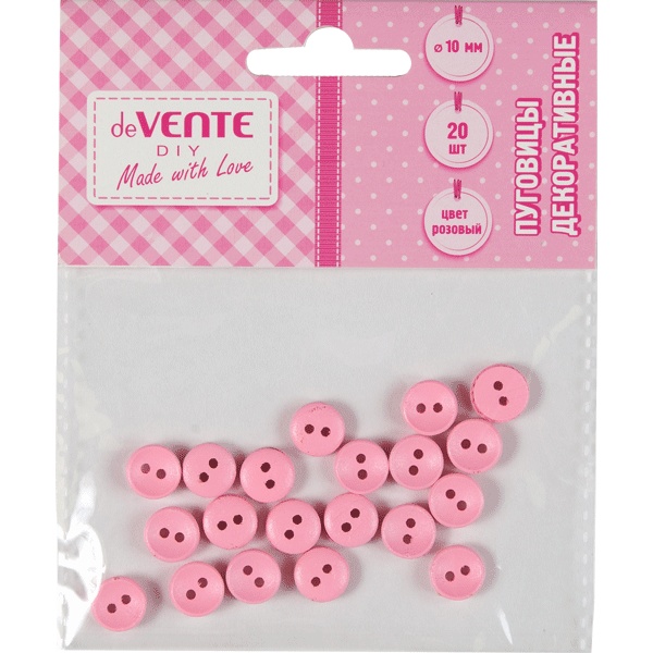 Пуговицы декоративные deVENTE, деревянные, Ø10 мм, цв.: розовый (20 шт.)