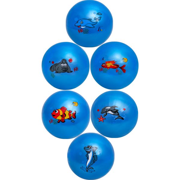 Мяч детский d 18 см, Подводный мир, синий, рисунок микс