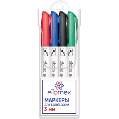 Маркеры для м/м доски, набор 4 цвета, пулевидный н-к, 3 мм, Attomex