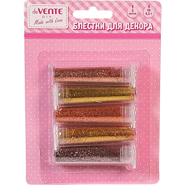 Блестки (глиттер) для декорирования 5 цв. (оттенки золотого) по 4.5 г, deVENTE 