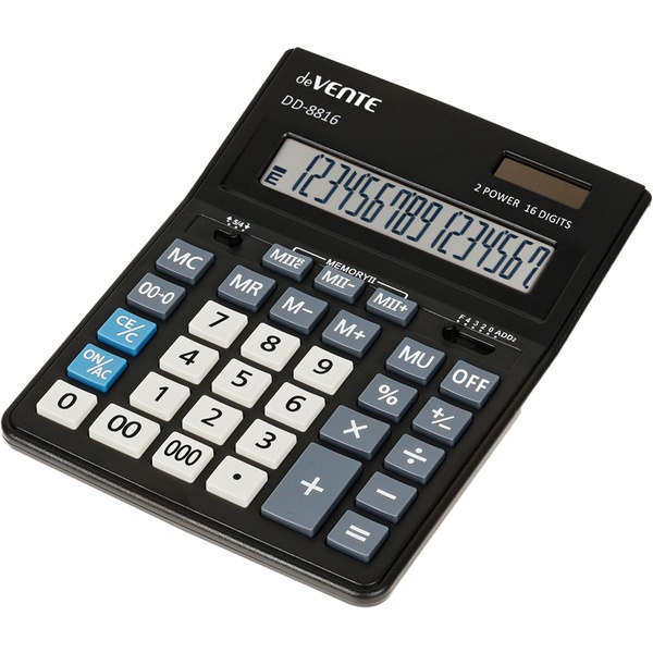 Калькулятор бухгалтерский deVENTE DD-8816, 16-разряд., 2 яч. памяти, дв. питание, 000 →, MU, черный Калькулятор бухгалтерский deVENTE DD-8816, 16-разряд., 2 яч. памяти, дв. питание, 000 →, MU, черный