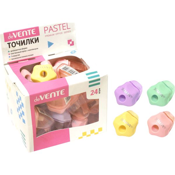 Точилка пластиковая, 1 отв., контейнер, deVENTE Pastel_4 дизайна