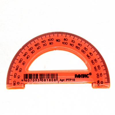 Транспортир 180°, пластиковый, прозрачный, с фасками, РАНТИС_4 цвета