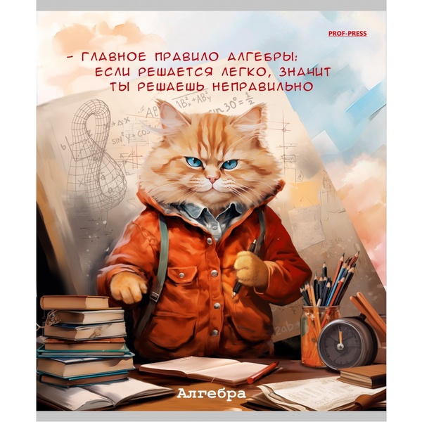 Тетрадь предметная 48 л., клетка, 60 г/м², обл. мел. картон, Prof-Press Жил был кот_Алгебра Тетрадь предметная 48 л., клетка, 60 г/м², обл. мел. картон, Prof-Press Жил был кот_Алгебра