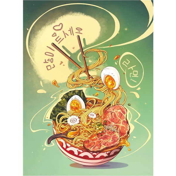 Блокнот-точкабук в твердом переплете А6, 64 л., 100 г/м2, резинка, Prof-Press Mini _Аппетитный рамен  Акция