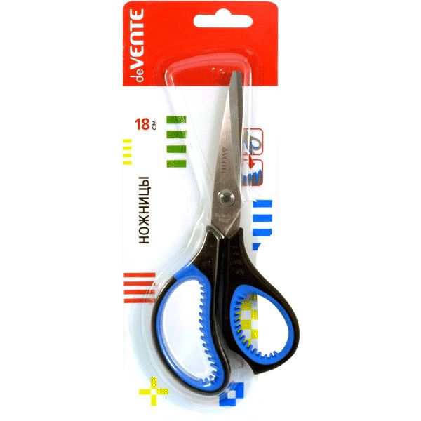 Ножницы 180 мм, эргономичные, прорезин. кольца-лепестки, черно-синие, deVENTE Gills