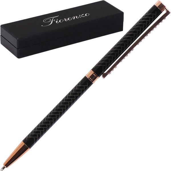 Ручка шариковая подарочная FIORENZO, поворот. м-м, стразы, цв. корп.: черн./роз.зол., 0.7 мм, синяя