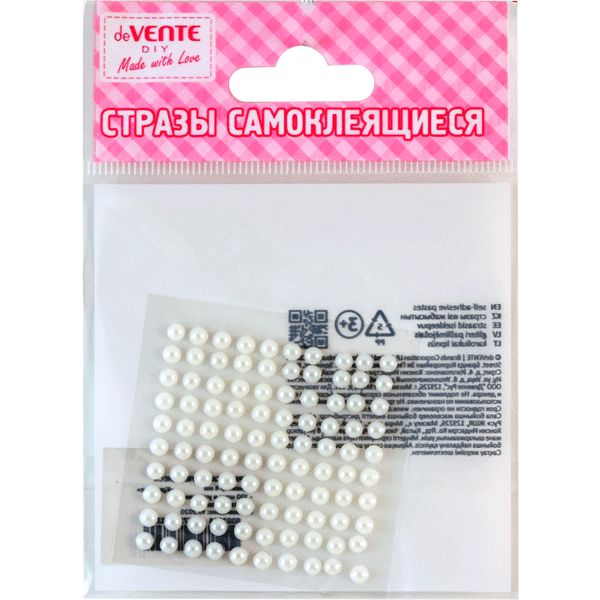 Стразы самоклеящиеся Ø4 мм, 100 шт., цв.: белый, deVENTE Жемчуг