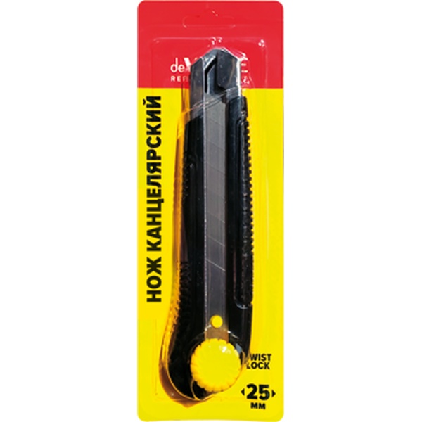 Нож канцелярский 25 мм deVENTE Repair&Сraft, блокировка push-lock, метал. направляющие_Акция!
