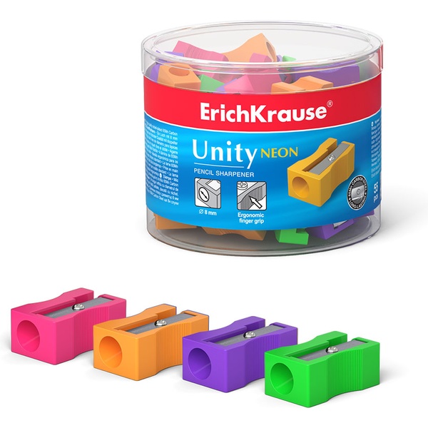 Точилка пластиковая, 1 отв., ErichKrause Unity Neon_4 дизайна Точилка пластиковая, 1 отв., ErichKrause Unity Neon_4 дизайна