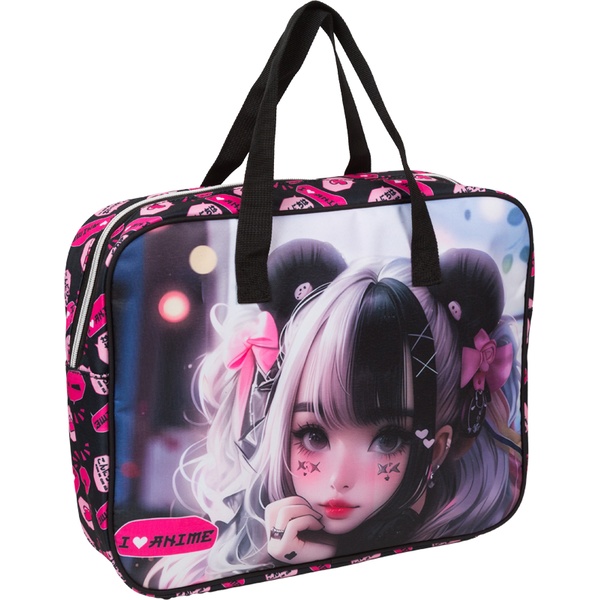 Папка-портфель А4, текстильная, на молнии, 1 отд., deVENTE I Love Anime