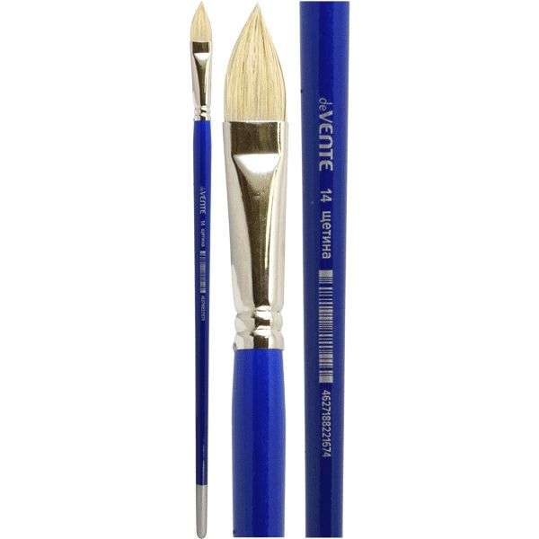 Кисть щетина, №14, овальная, удл. деревянная ручка, синяя, deVENTE Art