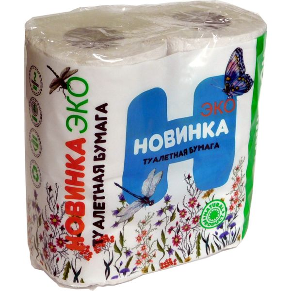 Бумага туалетная на втулке, 2-сл., 12.6 м* 92 мм, перфорация, тиснение, св.-серая, Мягкоff Новинка ЭКО (4 шт.)