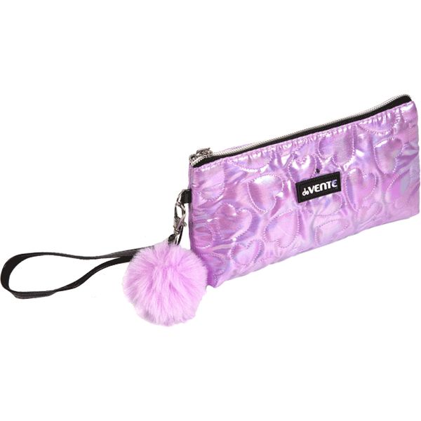 Пенал 1 отд., на молнии, 210*100*40 мм, текстиль, стеганый, помпон, deVENTE Glam_сиреневый