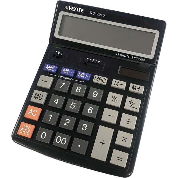 Калькулятор бухгалтерский deVENTE DD-9912, 12-разр., рег. экран, 2 яч. пам., дв. пит., 00,  →, MU, черный