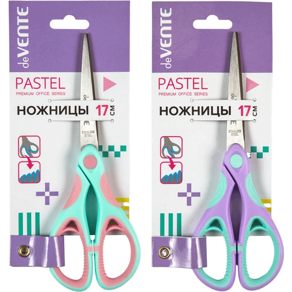 Ножницы 170 мм, симметричные, прорезин. кольца, deVENTE Pastel_2 дизайна