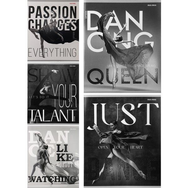 Тетрадь А5, клетка, 48 л., на скобе, 60 г/м², глиттер, Prof-Press Балет на обложке_5 дизайнов