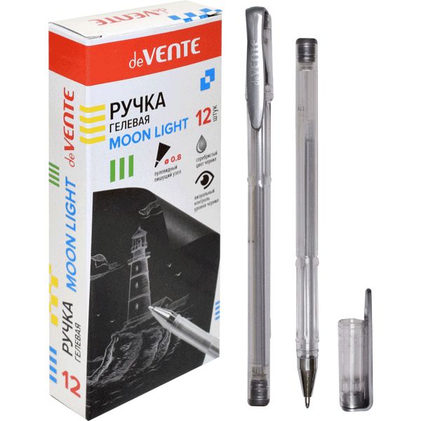 Ручка гелевая серебро (эффект Highlighter), Ø 0.8 мм, рифл. грип, метал. н-к, deVENTE Moon light