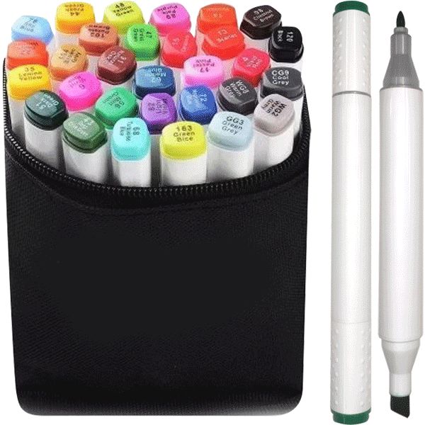 Скетчмаркеры 2-сторонние, набор 36 цв., спирт. основа, перо пуля/клин, deVENTE Emotion (сумка)