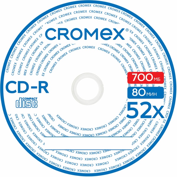Диск CD-R CROMEX 700МБ 80 мин 52x Bulk , (термоусадка без шпиля), 50 шт. Диск CD-R CROMEX 700МБ 80 мин 52x Bulk , (термоусадка без шпиля), 50 шт.