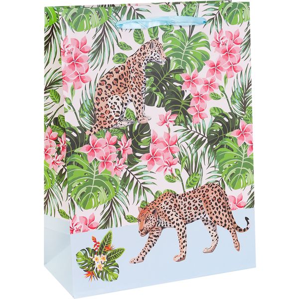 Пакет подарочный, 18*24*8.5 см, мел. бумага 210 г/м², матов. ламин., Dream cards Леопард в тропиках Акция!