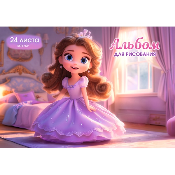 Альбом для рисования А4, 24 л., скоба, 100 г/м², офсет. обл., Prof-Press Красивая принцесса-2