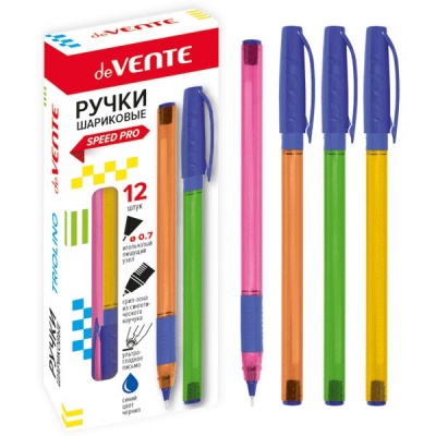 Ручка шариковая синяя, Ø 0.7 мм "игла", эрг. грип, тон. корп., deVENTE Speed Pro_Triolino Neon_4 дизайна