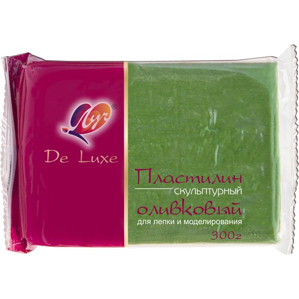 Пластилин скульптурный ЛУЧ De Luxe, оливковый, 300 г (флоупак)