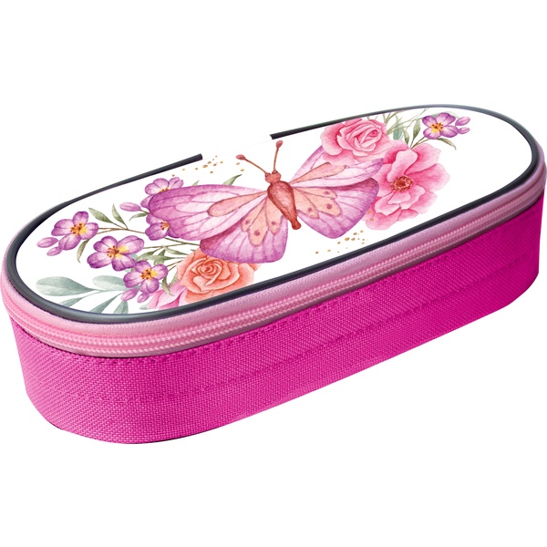 Пенал 1 отд., на молнии, 210*85*50 мм, текстиль, ПЧЕЛКА Розовая бабочка (овальный) Акция!