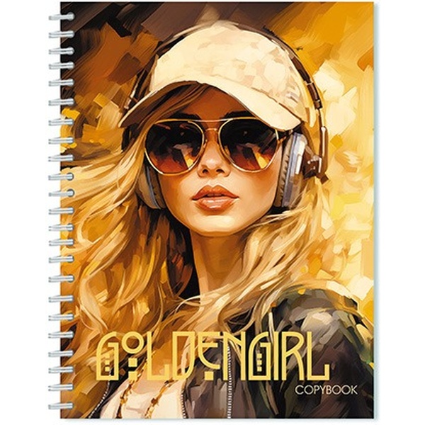 Тетрадь А5, клетка, 48 л., на гребне, 60 г/м², выб. уф-лак, блестки, КТС-ПРО Золотая девушка