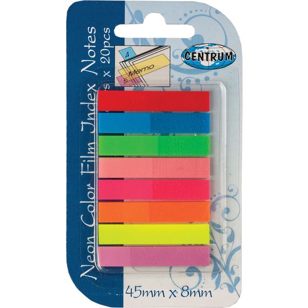 Закладки пластиковые с клеевым краем, 8*45 мм, 8*20 л., неоновые, 8 цветов, CENTRUM