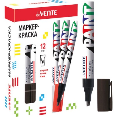Маркер-краска deVENTE, черный, нитрооснова, н-к "клин", 4.0 мм, алюм. корпус