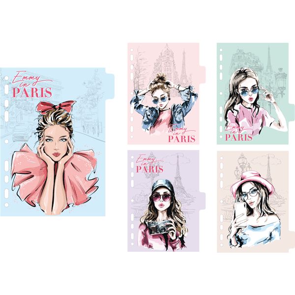 Разделитель для листов, А5, по цветам (принт), PP 140 мкм, 5 шт., deVENTE Emmy in Paris