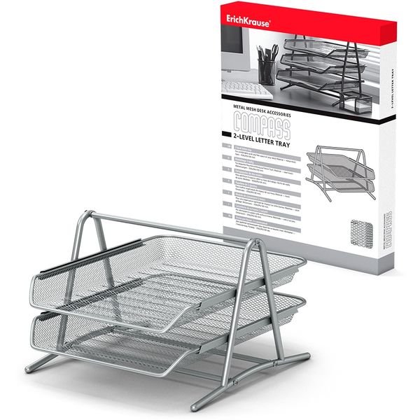 Лоток горизонтальный, 2 уровня, металлический, сборный, ErichKrause Compass Classic_серебряный Акция!