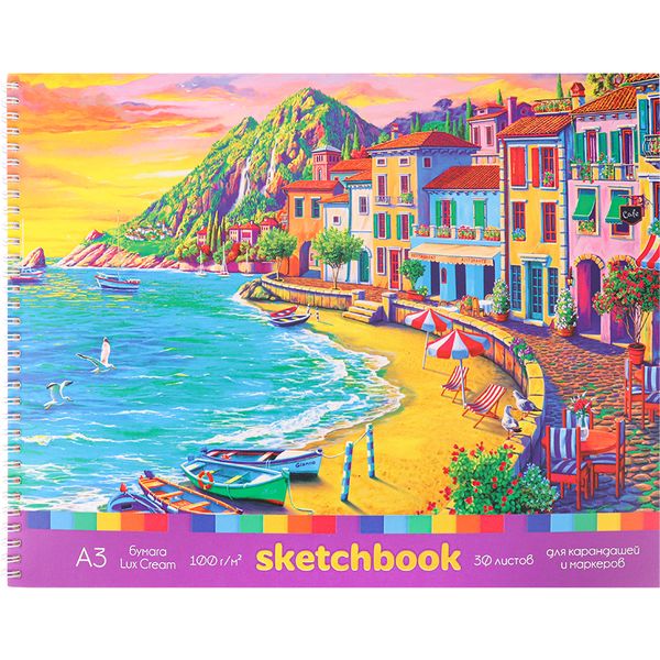 Скетчбук А3, на гребне, 30 л., Lux cream блок 100 г/м², MILAND Побережье     Акция!