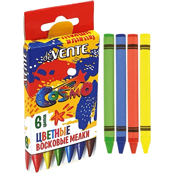 Мелки восковые 6 цветов, круглые, инд. обертка, deVENTE Cosmo (к/к)