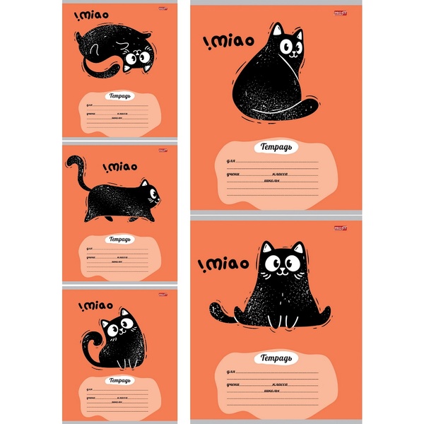 Тетрадь А5, клетка, 18 л., на скобе, 60 г/м², Profit Черно-белый кот_5 дизайнов