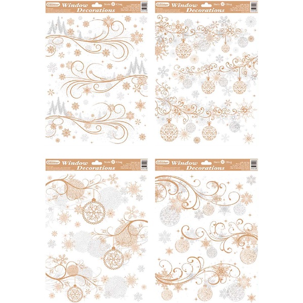 Наклейка новогодняя Darlens "Зимний узор золотой", 30*42 см, статическая, 4 дизайна (для окон)   Акция!