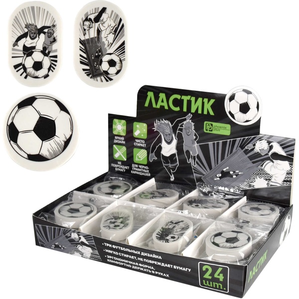 Ластик ФЕНИКС+ Футбол тайм, TPR, фигурный, печать, 4 дизайна