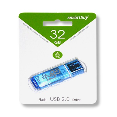 Флеш-накопитель USB 2.0, 32 ГБ, Smartbuy Glossy/ Синий