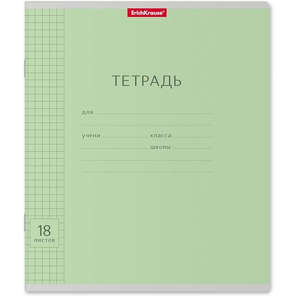 Тетрадь 18 л., клетка, 60 г/м2, обл. мел. картон, ErichKrause Классика Visio_зеленая Тетрадь 18 л., клетка, 60 г/м2, обл. мел. картон, ErichKrause Классика Visio_зеленая