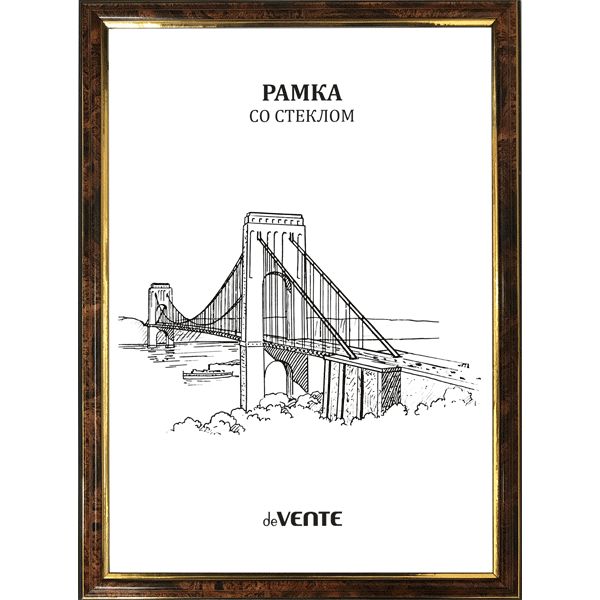 Рамка 21*30 см, пластик, цвет: т.орех/золото, стекло, з/п картон, deVENTE серия 2