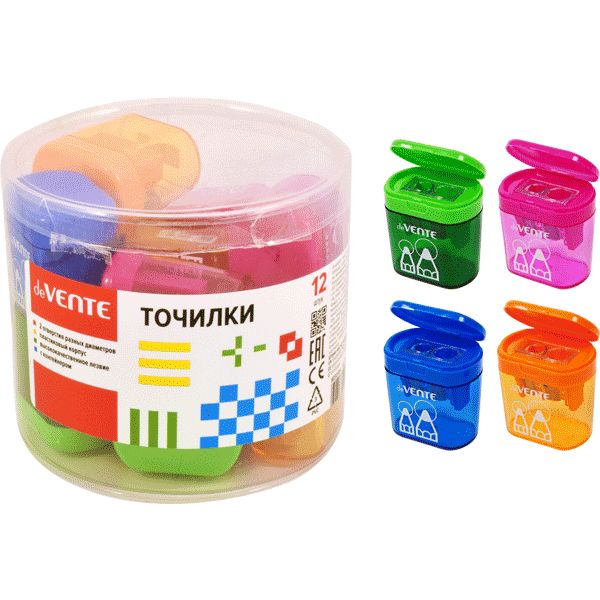 Точилка пластиковая, 2 отв. (Ø8 и Ø11 мм), контейнер, deVENTE_4 дизайна
