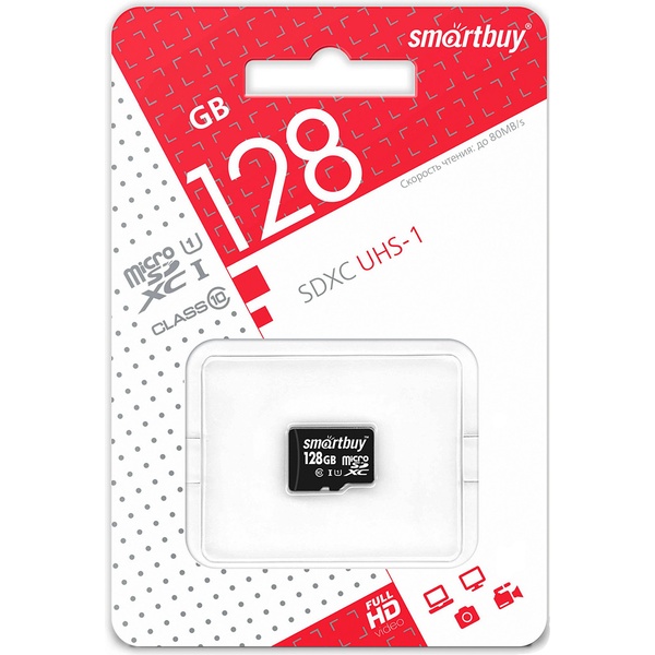 Карта памяти micro SDXC 128 Гб, UHS-1 (class 10), R/W: 90/25 Мб/с, без адаптера, Smartbuy