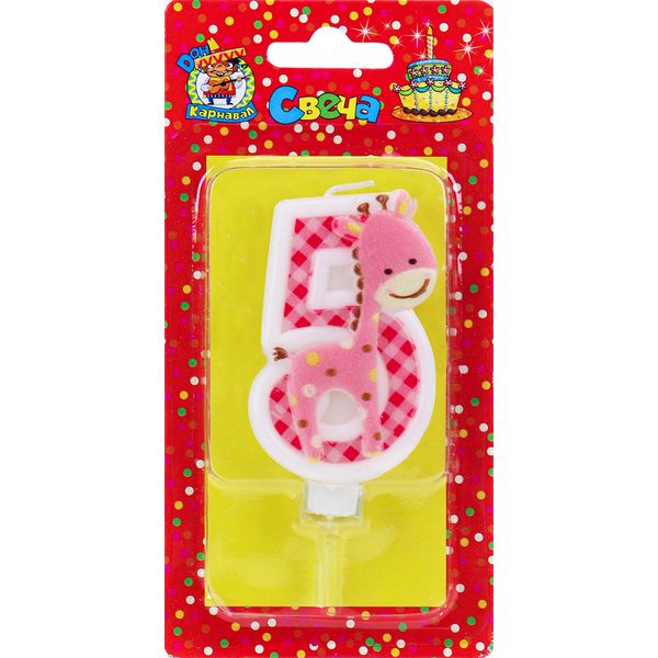 Свеча для торта Цифра «5» ДОН КАРНАВАЛ Жирафик_розовый